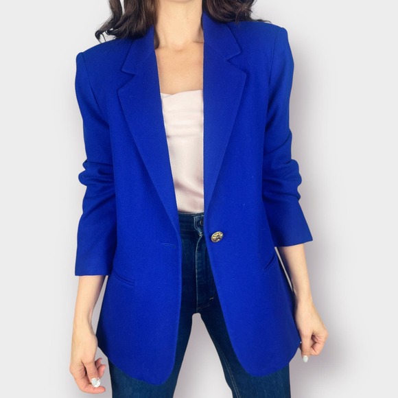 90s Sag Harbor Blue Wool Blazer - Picture 1 of 7